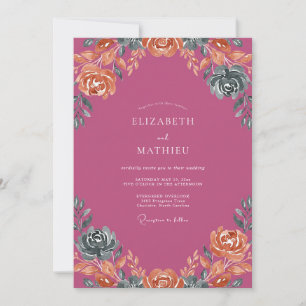 Magenta gedämpfte Korallen-Blütenblatt-Hochzeit Einladung