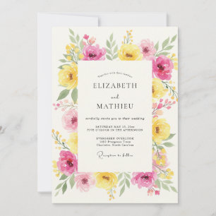 Magenta Gelbe Pfingstrosen-Hochzeit Einladung