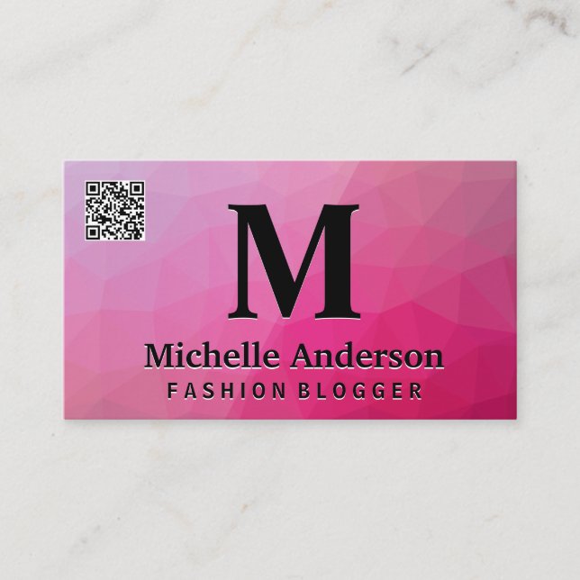 Magenta géométrique | Carte de visite de code QR (Devant)