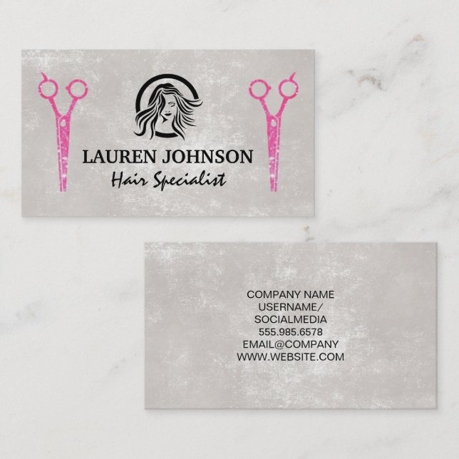 Magenta Glitzer Salon Scissors | Beauty Logo Visitenkarte (Vorne/Hinten)