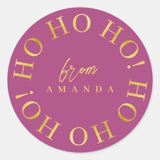 Magenta Gold Christmas Ho Ho Ho ID1009 Runder Aufkleber (Vorderseite)