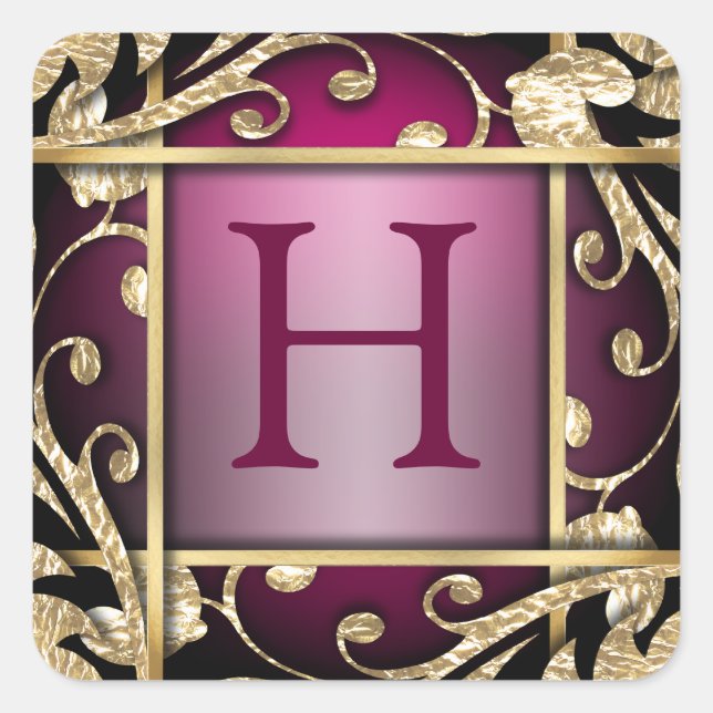 Magenta Gold Lattice Monogram Umschlag Aufkleber (Vorderseite)