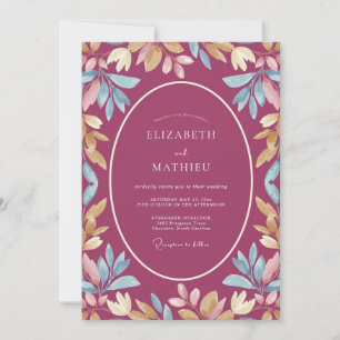 Magenta Gold Laub Eukalyptus Hochzeit Einladung