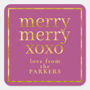 Magenta Gold Merry Merry XOXO ID1009 Quadratischer Aufkleber