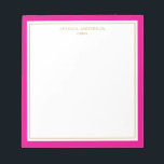 Magenta Gold Personalisiert Notizblock<br><div class="desc">Dieses Notizblock verfügt über elegante und minimalistische dicke magentafarbene Rahmen und dünne goldene Rahmen. Personalisieren Sie es mit Ihrem Namen oder Firmennamen.</div>