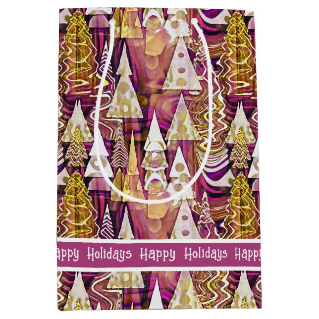 Magenta Gold Weihnachten Merry Pattern#25 ID1009 Mittlere Geschenktüte (Vorderseite)