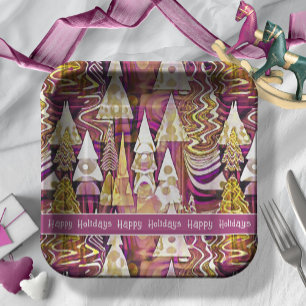 Magenta Gold Weihnachten Merry Pattern#25 ID1009 Pappteller