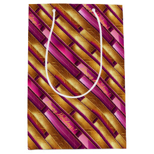 Magenta Gold Weihnachtsmuster#28 ID1009 Mittlere Geschenktüte