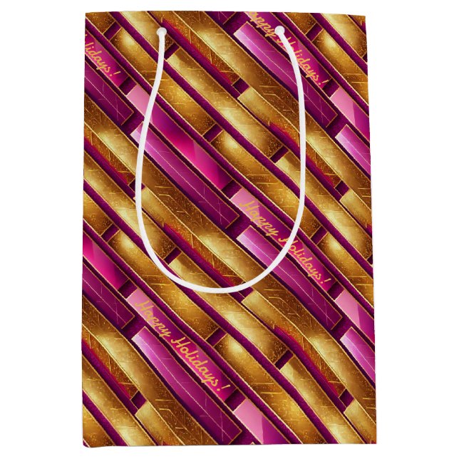 Magenta Gold Weihnachtsmuster#28 ID1009 Mittlere Geschenktüte (Vorderseite)