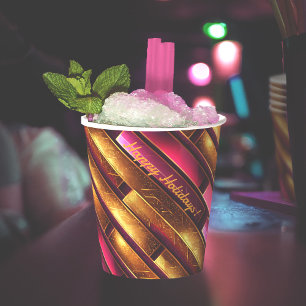 Magenta Gold Weihnachtsmuster#28 ID1009 Pappbecher