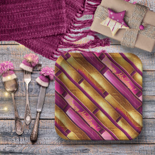 Magenta Gold Weihnachtsmuster#28 ID1009 Pappteller