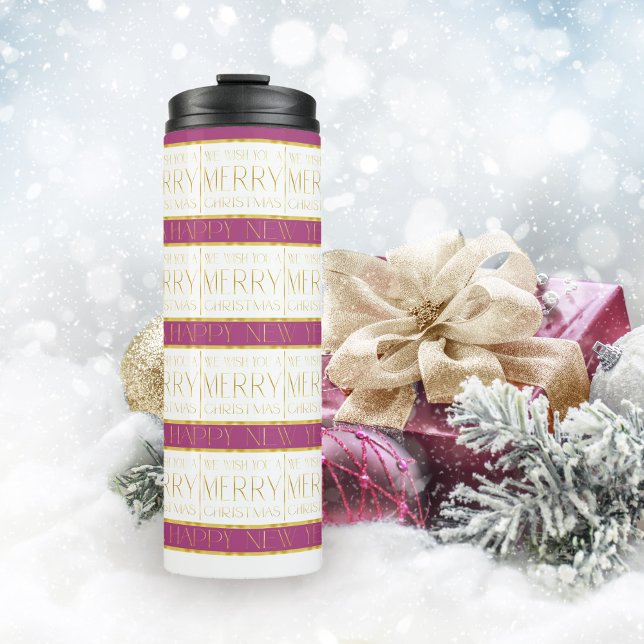 Magenta Gold Weihnachtsmuster#35 ID1009 Thermosbecher (Von Creator hochgeladen)