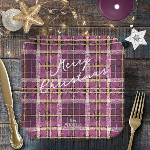 Magenta Gold Weihnachtsmuster#7 ID1009 Pappteller