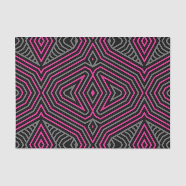 Magenta Gray and Black Ethnic Tribal Muster Seidenpapier (Vorderseite)