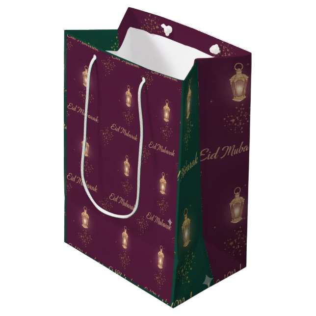 Magenta/Green Eid Gift Bag Mittlere Geschenktüte (Vorderseite Schrägansicht)