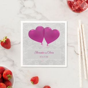 Magenta Heart Balloons Wedding Napkins Serviette