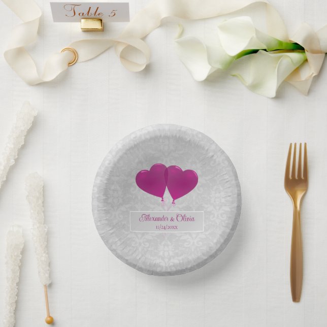 Magenta Heart Balloons Wedding Paper Bowls Pappteller (Hochzeit)