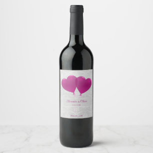 Magenta Heart Balloons Wedding Wine Label Weinetikett