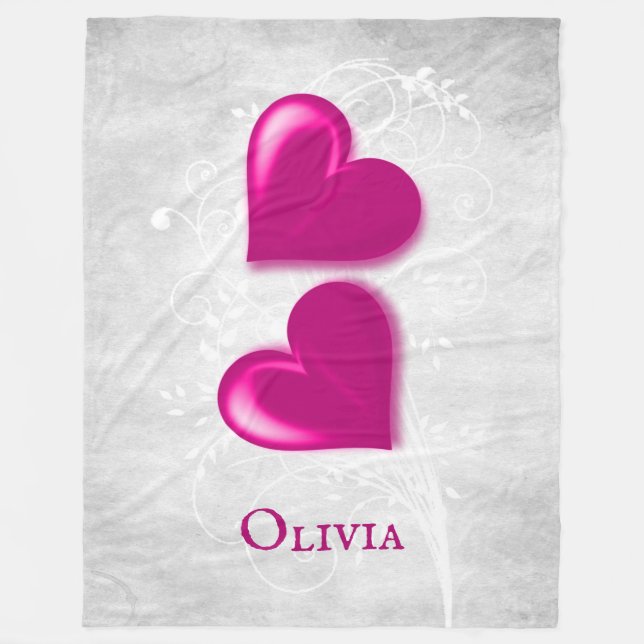 Magenta Hearts Personalisiert Fleece Blanket (Vorderseite)