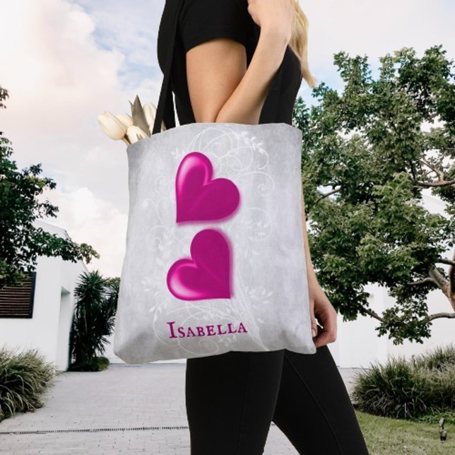 Magenta Hearts Personalisiert Tote Bag Tasche (Magenta Hearts Personalized Tote Bag)