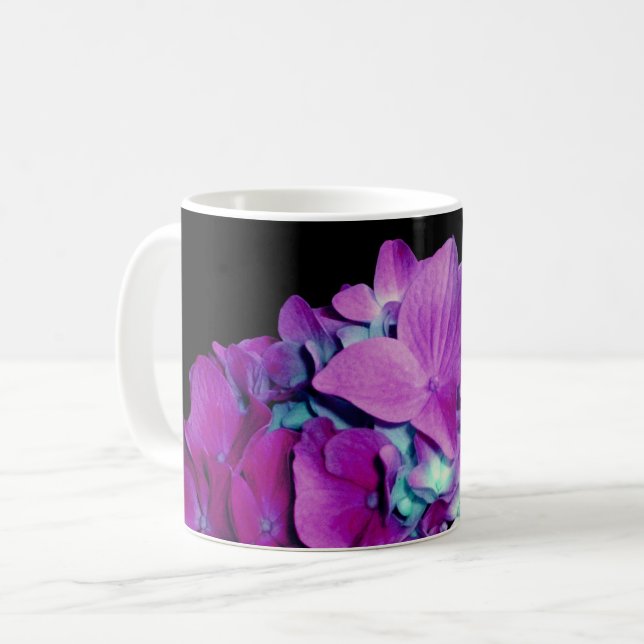 Magenta Hortensie lila floral Kaffeetasse (Vorderseite Links)