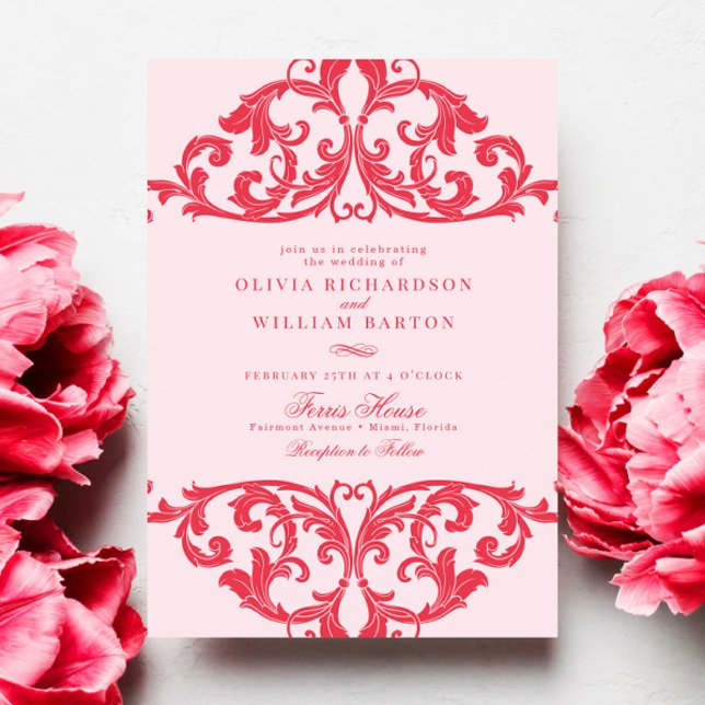 Magenta Hot Pink Baroque Chic Funky Wedding Einladung (Von Creator hochgeladen)