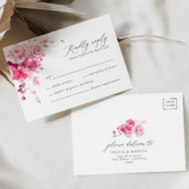 Magenta Hot Pink Floral Elegante Wedding RSVP Card