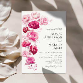 Magenta Hot Pink Floral Elegantes Hochzeitsempfang Einladung