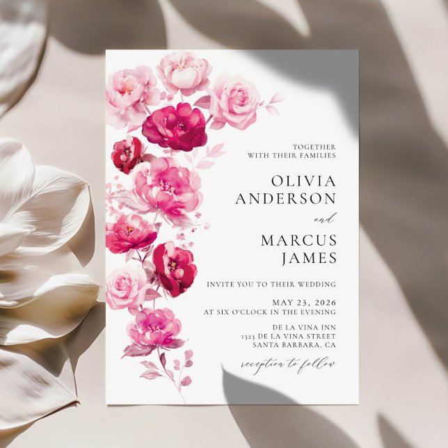 Magenta Hot Pink Floral Elegantes Hochzeitsempfang Einladung (Von Creator hochgeladen)
