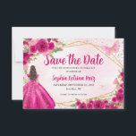 Magenta Hot Pink Gold Floral Prinzessin Quinceañer Save The Date<br><div class="desc">Modern Magentrosa Hot Pink Rosa Rosa Rosa Glitzer Sparkor Rose Schmetterling Prinzessin Quinceñera Geburtstag Ankündigung Datum freihalten</div>