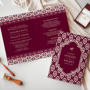 Magenta Ikat All in One Anand Karaj Sikh Hochzeit Einladung