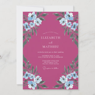 Magenta Immerblau Gemalte Hochzeit Einladung