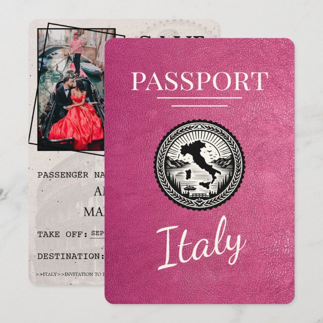 Magenta Italy Passport Save The Date (Vorne/Hinten)