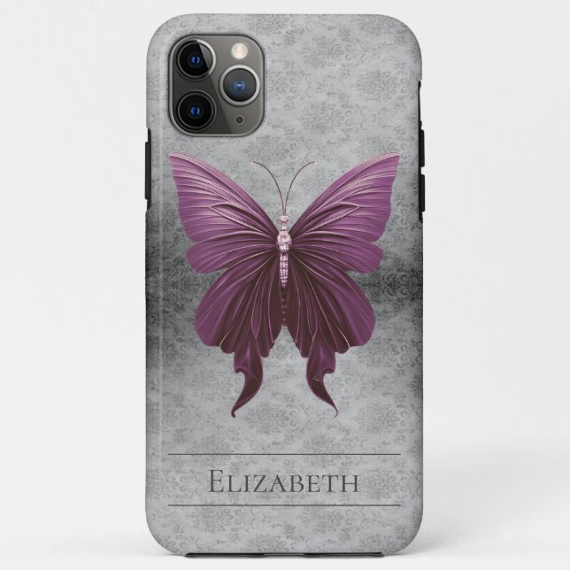 Magenta Jeweled Butterfly Damask Case-Mate iPhone Hülle (Rückseite)
