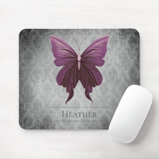 Magenta Jeweled Butterfly Damask Mousepad (Mit Mouse)