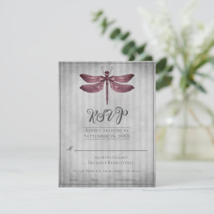 Magenta Juwelen-Libelle Hochzeit-RSVP RSVP Karte