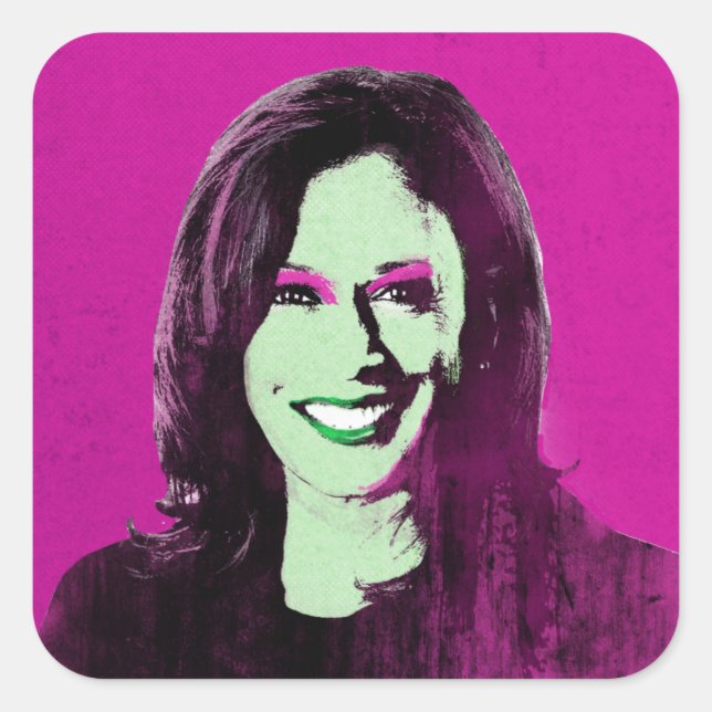 Magenta Kamala Harris Pop Art Quadratischer Aufkleber (Vorderseite)