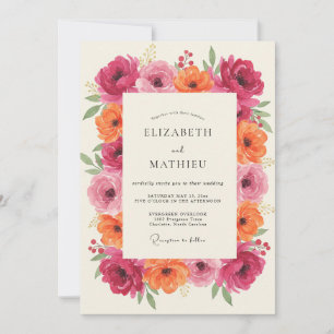 Magenta-Korallen-Ranunculus-Eukalyptus-Hochzeit Einladung