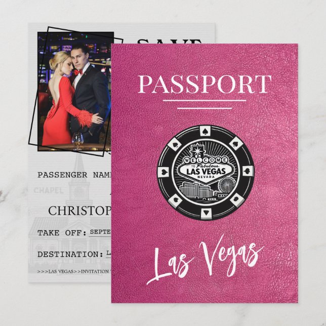 Magenta Las Vegas Passport Save the Date (Vorne/Hinten)