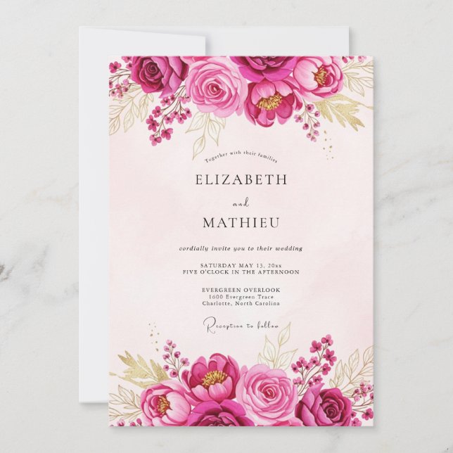 Magenta Lavish Spring Wedding Einladung (Vorderseite)