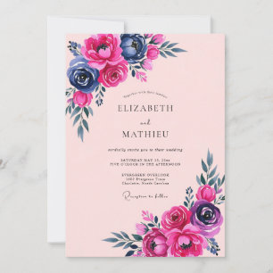 Magenta Lebendige Romantische Sommerhochzeit Einladung