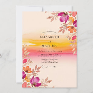 Magenta Lebendige Sonnenuntergangs-Hochzeit Einladung