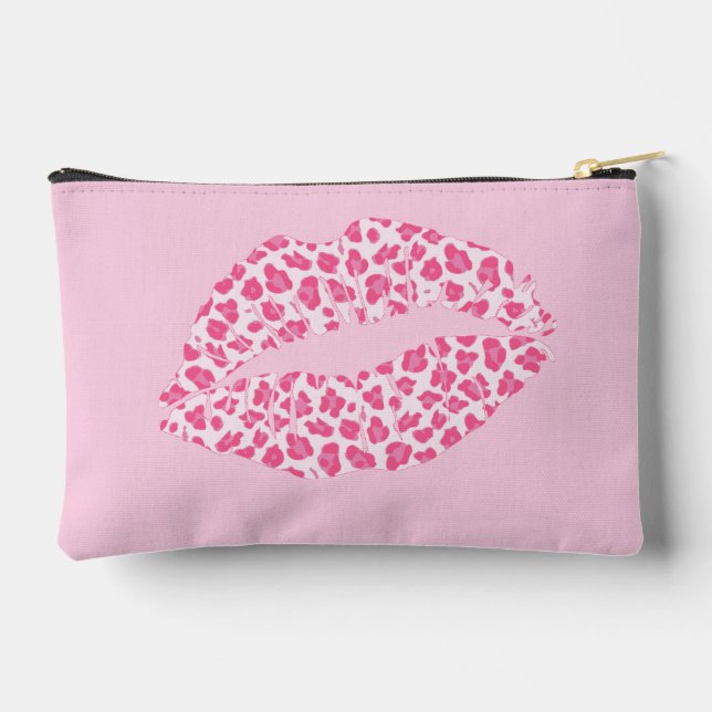 Magenta Leopard Kiss - Rosa Zubehörtasche (Rückseite)