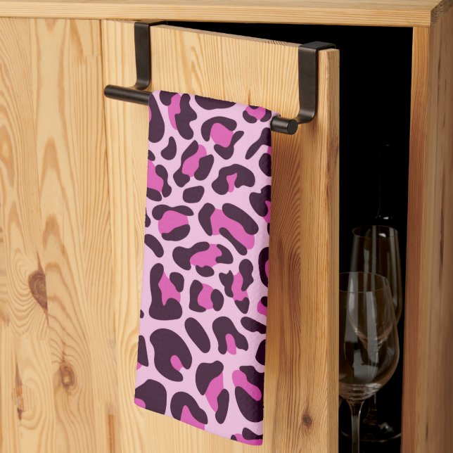 Magenta Leopard Print Retro Küchentuch (Drittel gefaltet)