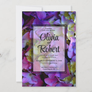 Magenta Lila-blaugelbe Hydrangeas-Blume Einladung