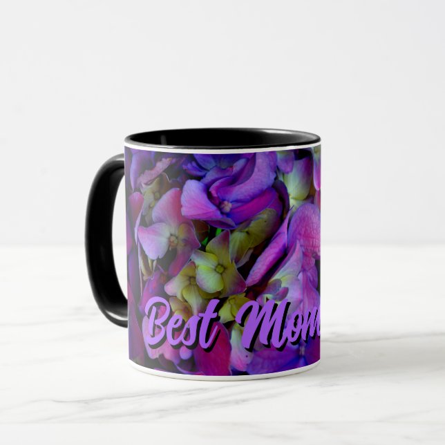 Magenta Lila-blaugelbe Hydrangeas-Blume Mama Tasse (Vorderseite Links)