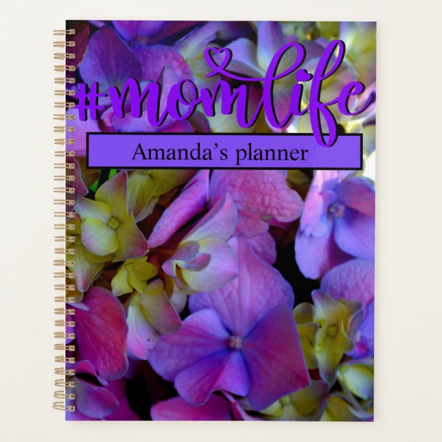 Magenta Lila-blaugelbe Hydrangeas-Blume Planer (Vorderseite)