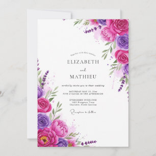 Magenta-lila Blumen-Whimsy-Hochzeit Einladung