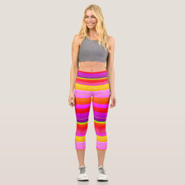 Magenta lila, gelb gestreift capri leggings
