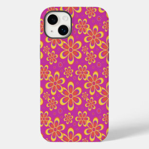 Magenta Lila Gelb Groovy Blumenmuster iPhone 14 Plus Hülle